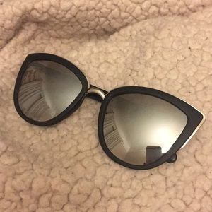 Mirror Cat Eye Sunglasses- Silver/ Matte Black